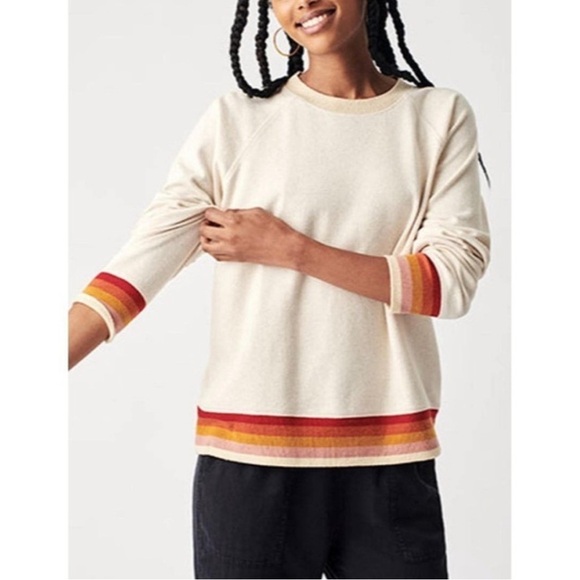 Faherty cream cruw sweeter with stripes - Picture 1 of 15